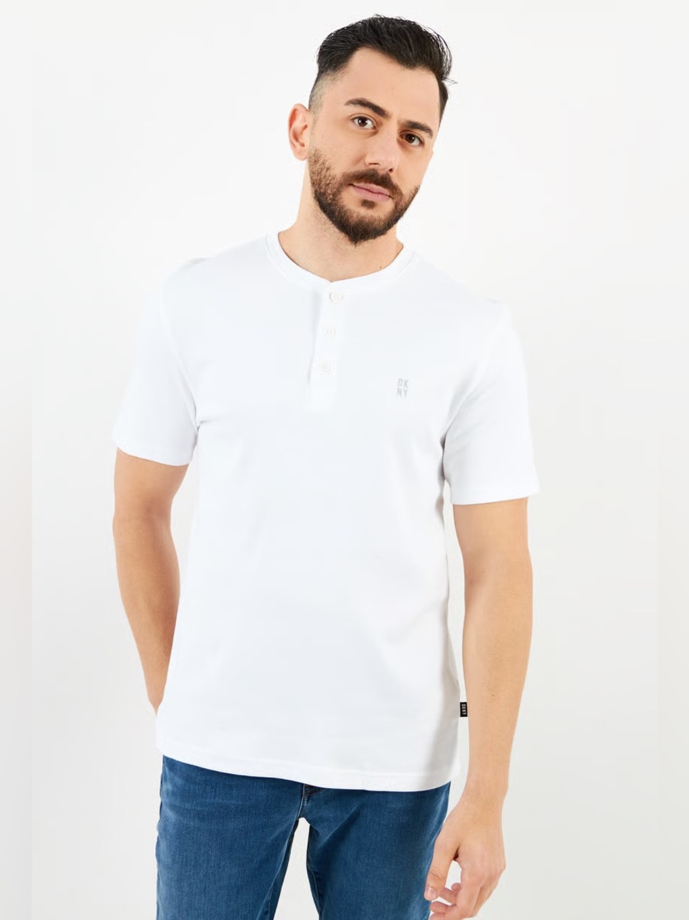 Dkny Men's White Short-Sleeve Henley Tee